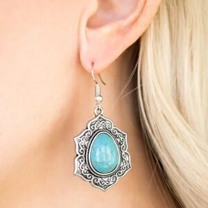 Paparazzi Vintage Silver and Turquoise Dangle Earrings